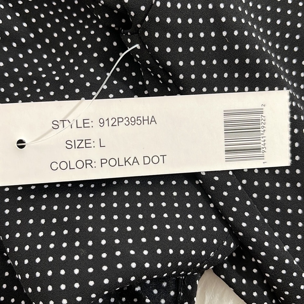 COUNTERPARTS Tie Neck Blouse Top Black & White Polka Dots Long Sleeve Size L NEW - Picture 5 of 6